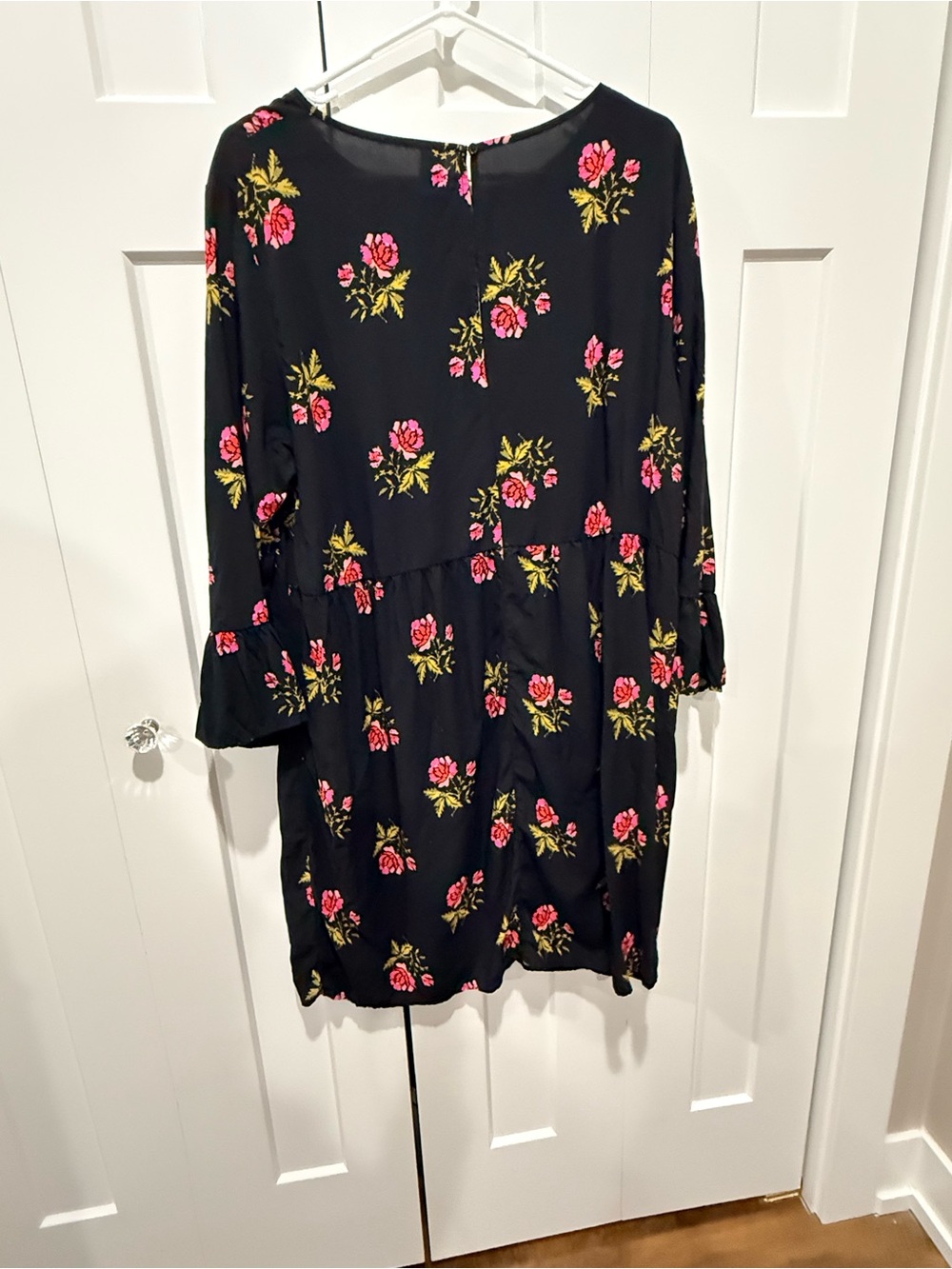 Old Navy Black Long Sleeve Dress with Pink Rose Print